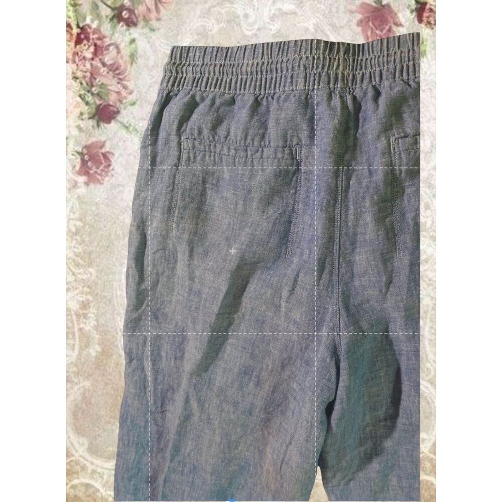 Athleta Womens 12 Linen Wide Elastic Waist/Drawstring Blue Crop Lounge Pant - Picture 6 of 8